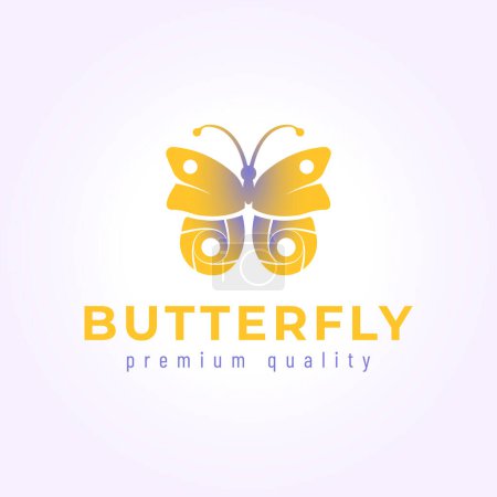 Illustration for Minimalist butterfly logo design with circle pattern on wings, beautiful vintage vector butterfly illustration - Royalty Free Image