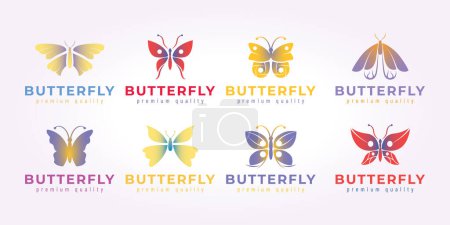 Illustration for Set bundle butterfly logo template. pastel icon of insect metamorphose. collection of butterfly - Royalty Free Image