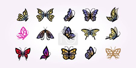 ensemble icône paquet de papillon icône logo vecteur vintage modèle. illustration de la métamorphose des insectes