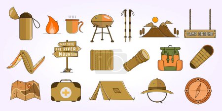 Téléchargez les illustrations : Set bundle design vectoriel logo icône camping en plein air. illustration vintage vacances - en licence libre de droit