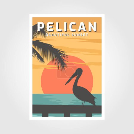 Ilustración de Cartel vintage pelícano. paraíso playa vintage cartel vector - Imagen libre de derechos
