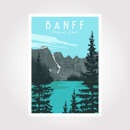 Illustration pour Affiche du parc national Banff, illustration vectorielle Style vintage. - image libre de droit