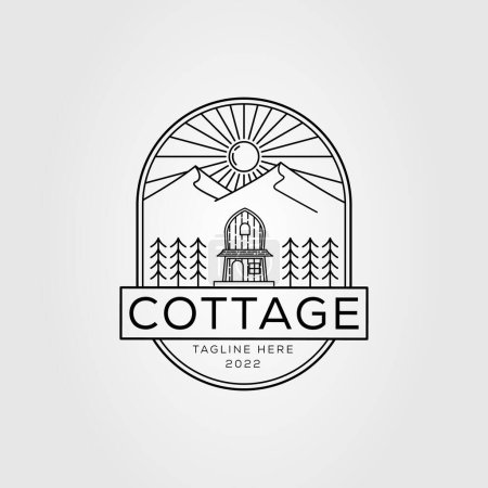 Illustration for Cottage or cabin with mountain landscape logo vector illustration design - Royalty Free Image