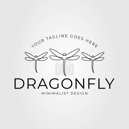 Ilustración de Tres libélula o damisela diseño de ilustración de vectores logo minimalista. icono de insecto volador - Imagen libre de derechos