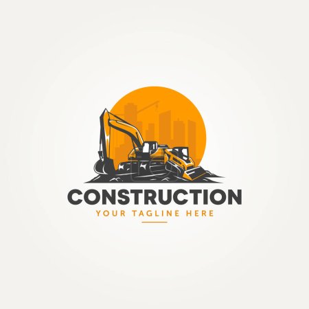 excavadora y skid steer máquina icono de construcción etiqueta logotipo plantilla vector ilustración diseño. concepto del logotipo de la máquina de limpieza de tierra equipo pesado