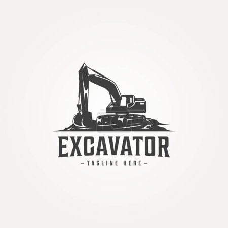 Illustration for Vintage excavator machine construction icon label logo template vector illustration design. retro classic heavy equipment logo concept - Royalty Free Image