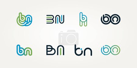 Téléchargez les illustrations : Jeu de minimaliste BN lettre initiale icône logo modèle vectoriel illustration design. simple moderne BN initiales créatives lettre logo concept - en licence libre de droit