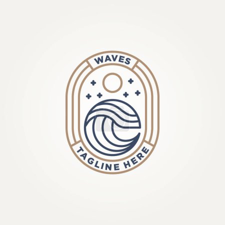 Illustration for Ocean water wave minimalist badge line art logo template vector illustration design. . simple modern surfer, resort hotels, holiday emblem logo concept - Royalty Free Image