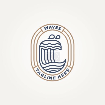 Illustration for Ocean sea wave minimalist badge line art logo template vector illustration design. . simple modern surfer, resort hotels, holiday emblem logo concept - Royalty Free Image