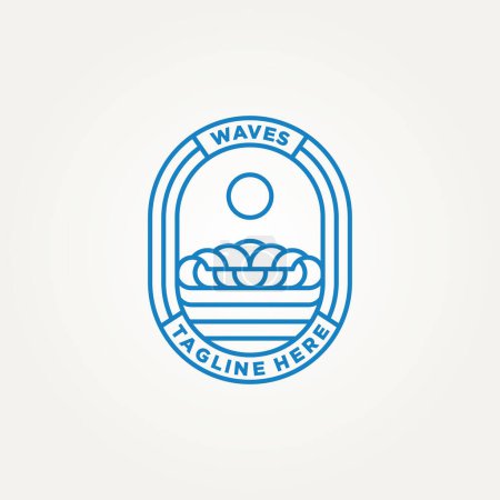 Illustration for Ocean blue wave minimalist badge line art logo template vector illustration design. . simple modern surfer, resort hotels, holiday emblem logo concept - Royalty Free Image