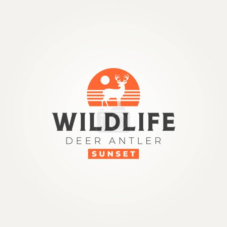 minimalist wildlife deer buck stag with sunset or sunrise view icon logo vector illustration design