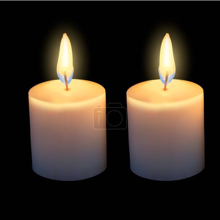 Photo for Two candles illuminate a dark background, casting a warm light. The wax material properties provide a beautiful contrast to the darkness, creating a captivating still life photography scene - Royalty Free Image
