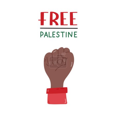 Ilustración de Cartel de Palestina libre con letras y el brazo en el puño como símbolo de la resistencia palestina. Concepto de diseño de Palestina con un simple clipart dibujado a mano para póster, pancarta, papel pintado, volante, camiseta. - Imagen libre de derechos