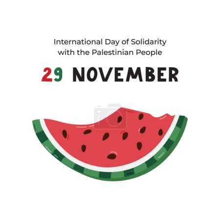 Ilustración de Cartel para el Día Internacional de Solidaridad con el Pueblo Palestino con rodajas de sandía de dibujos animados en forma de mapa de Israel y Gaza. Diseño de la pancarta para el 29 de noviembre en apoyo a Palestina - Imagen libre de derechos