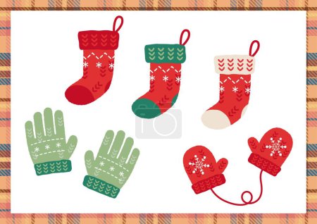 Illustration of Christmas image of socks and gloves