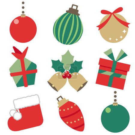 Colorful and cute Christmas ornament icon set