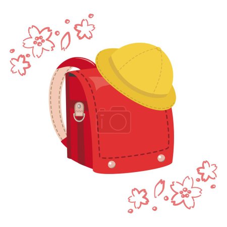 Illustration for Red school bag and yellow hat-Illustration of entrance image - Royalty Free Image