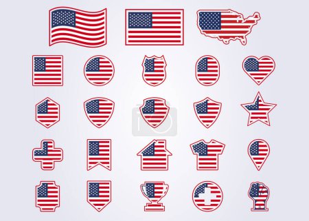 Ilustración de Paquete de EE.UU., Estados Unidos de América icono bandera símbolo signo vector ilustración diseño - Imagen libre de derechos