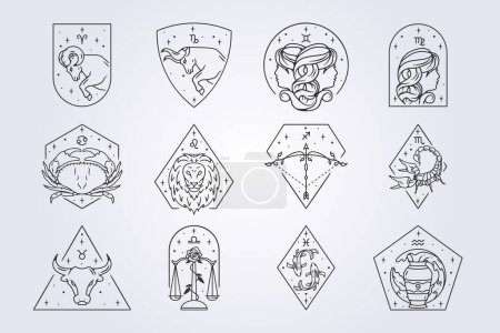 Illustration for Zodiac astrology horoscope signs line art design vector illustrations set bundle - Royalty Free Image