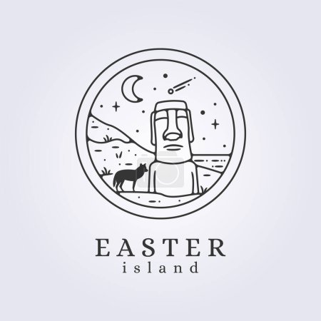 Illustration for Wolf in easter island line art vector illustration design, moai statue background template icon logo design - Royalty Free Image