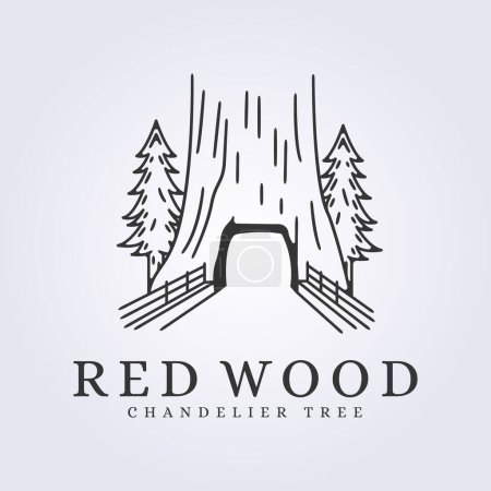 Téléchargez les illustrations : Lustre arbre séquoia ligne art logo vecteur illustration conception - en licence libre de droit
