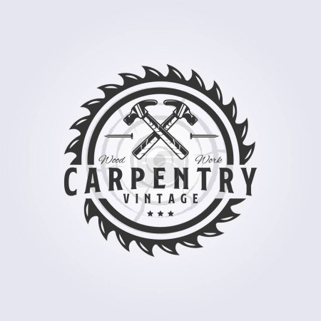 Ilustración de Logotipo del carpintero, logotipo abstracto sierra rápida y diseño de ilustración de vectores de martillo - Imagen libre de derechos