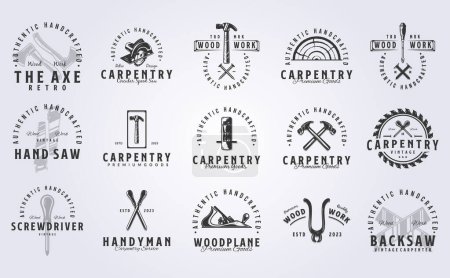 Ilustración de Paquete de diseño de ilustración de vectores de logotipo de carpintero, diseño de logotipo vintage conjunto - Imagen libre de derechos