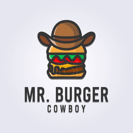 Ilustración de Logotipo de la hamburguesa del señor, diseño de la ilustración del vector del logotipo de la hamburguesa del vaquero, logotipo creativo de la comida - Imagen libre de derechos