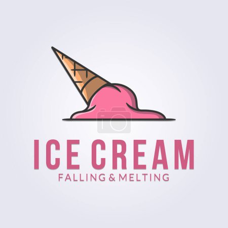 Téléchargez les illustrations : Dessin vectoriel d'illustration de logo de crème glacée de chute et de fonte, art simple de ligne - en licence libre de droit