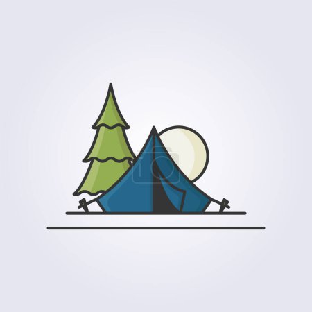Téléchargez les illustrations : Conception d'illustration de logo vectoriel d'icône de tente de camping de ligne colorée, pour la conception de paquet de thème de camp d'été, conception d'icône plate de camping - en licence libre de droit