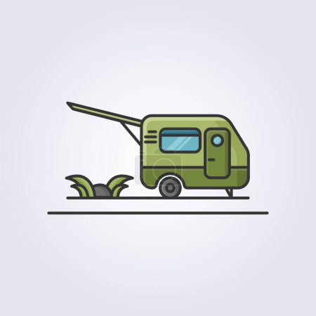 conception de logo vectoriel de couleur d'icône de ligne de caravane, pour la conception de pack de camp d'été, conception d'icône de camping, icône de camping van