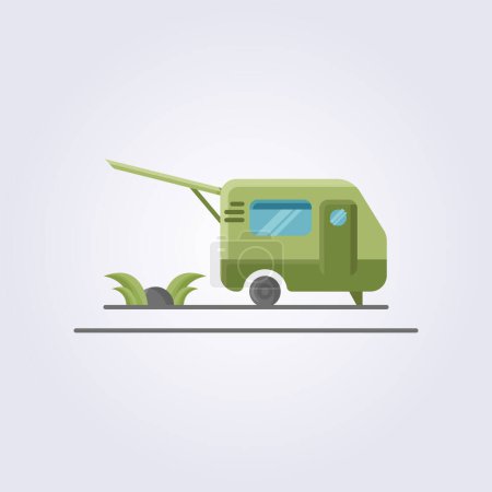conception de logo vectoriel d'icône de caravane de couleur plate, pour la conception de pack de camp d'été, conception d'icône de camping, icône de camping van