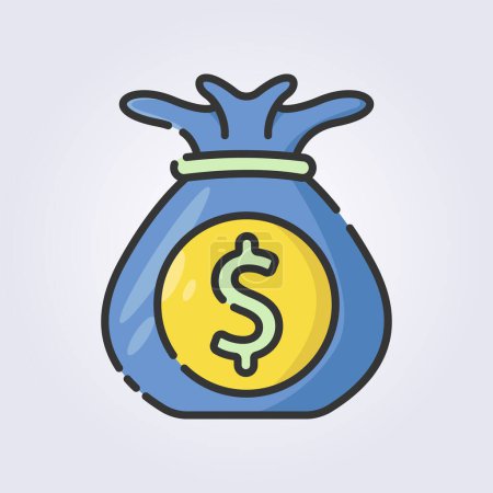 Téléchargez les illustrations : Contour coloré sac d'argent icône logo vectoriel illustration design - en licence libre de droit