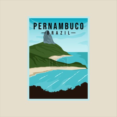 Illustration for Pernambuco beach poster minimalist vector illustration template graphic design. brazil island landmark for business travel or environment advertising - Royalty Free Image