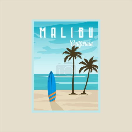 Photo for Malibu california beach vector poster illustration template graphic design. surf travel banner and sign for business or vacation concept - Royalty Free Image