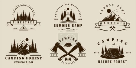 Illustration for Set of camping at forest and mountain logo vintage vector illustration template icon graphic design. bundle collection of various outdoors travel sign or symbol for adventure and wanderlust concept - Royalty Free Image