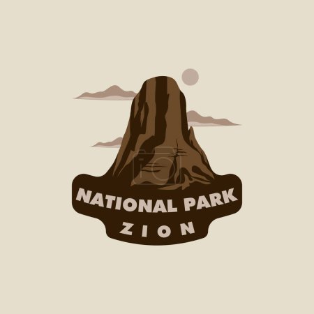 Ilustración de Zion National Park logo vintage vector ilustración plantilla icono diseño gráfico. signo o símbolo america turismo para viajes de negocios con estilo tipográfico retro - Imagen libre de derechos
