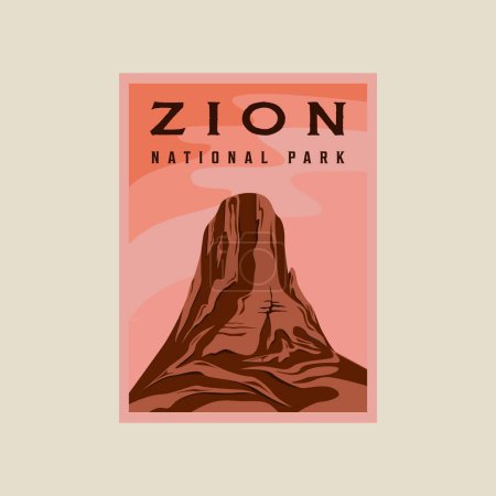 Ilustración de Zion parque nacional minimalista vintage cartel ilustración plantilla diseño gráfico. banner de montaña de roca de cañón para viajes de negocios con vista simple al paisaje - Imagen libre de derechos