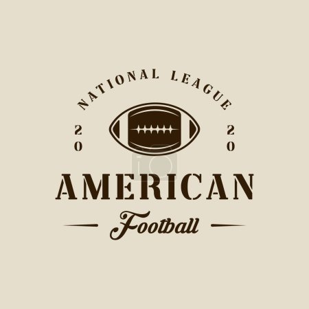 Foto de Logotipo de fútbol americano vintage vector ilustración plantilla icono diseño gráfico. deporte de bola signo o símbolo para el concepto de club o liga con estilo tipográfico retro - Imagen libre de derechos