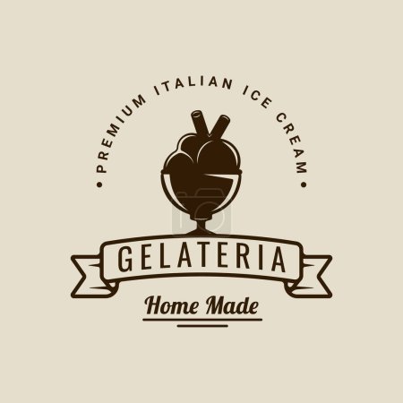 Photo for Ice cream balls in bowl logo vector vintage illustration template icon graphic design. food frozen or gelato gelateria sign and symbol for business shop cafe with typography style - Royalty Free Image