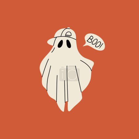 Fantôme en tissu d'Halloween. personnage monstre mignon, tour de dessin animé ou traiter élément effrayant visage silhouette maléfique. Illustration vectorielle.