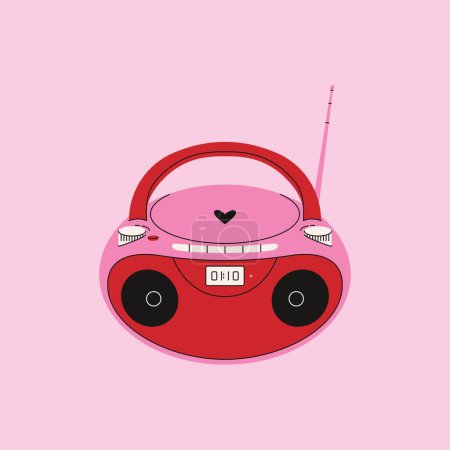 Illustration for Cartoon retro cassette player. Vintage analog audio tape recorder, 90s 00s music compact boombox, cute flat radio player. Vector isolated illustration. - Royalty Free Image
