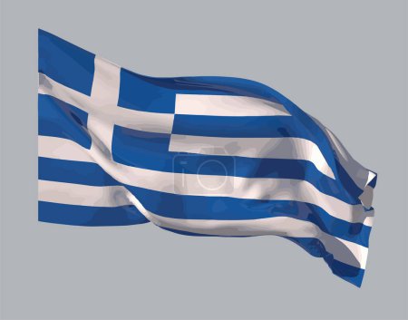 Ilustración de Una bandera con rayas horizontales azules y blancas en el techo es una imagen de una cruz griega blanca. - Imagen libre de derechos