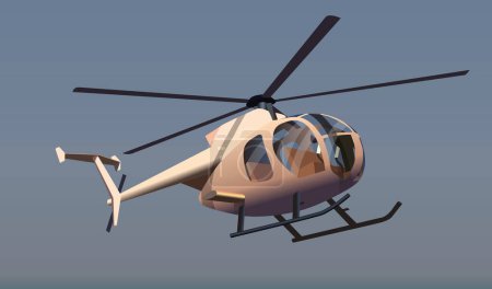 Ilustración de Un pequeño helicóptero blanco vuela en el cielo. - Imagen libre de derechos