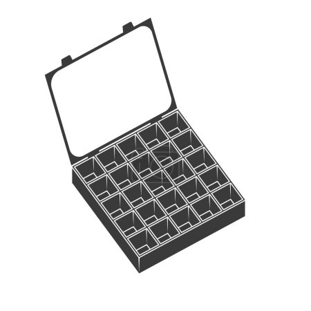Illustration for Plastic storage box with dividers grids.Organizer  glyph icon isolated on white background.Vector illustration. - Royalty Free Image