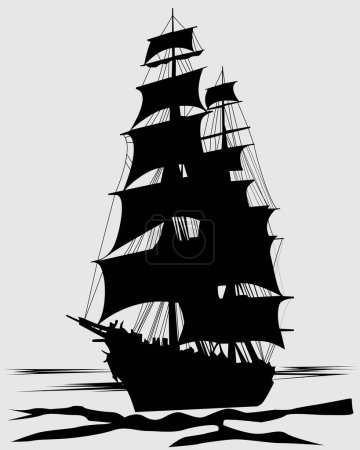 Ilustración de Ilustración vectorial en blanco y negro con la imagen de un velero para imprimir postales, folletos, pegatinas y para el diseño de otras ilustraciones - Imagen libre de derechos