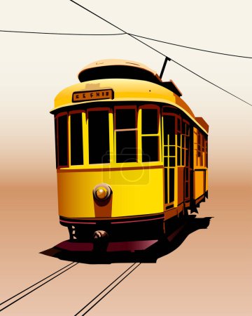 Illustration for Color vector illustration depicting an old yellow tram to decorate other illustrations and scenes in a vintage urban style - Royalty Free Image
