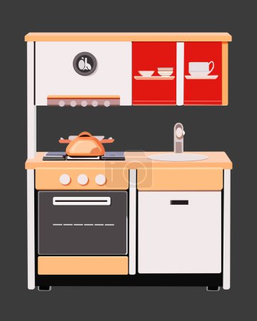 Illustration for Color vector illustration depicting kitchen furniture, for the design of banners, flyers, postcards and scenes - Royalty Free Image