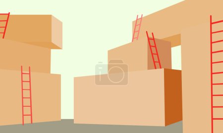 Ilustración de Niveles de bloques con escaleras, ilustración vectorial que simboliza el crecimiento y el avance en el trabajo, el progreso y el autodesarrollo - Imagen libre de derechos