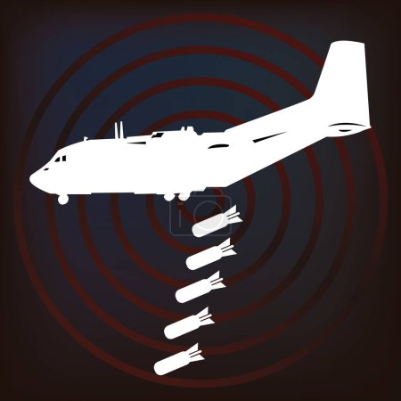 Militärisches Design auf dunklem Hintergrund, Vektorillustration. EPS 10. Keine Transparenz. mit dem Bild eines Militärflugzeugs mit Bomben